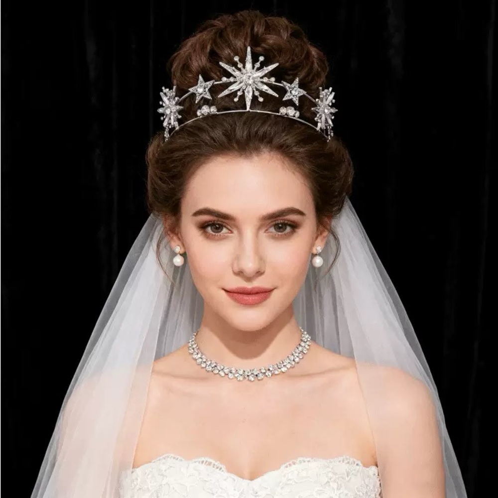 Vintage Silver Crystal Star Tiara Headpiece